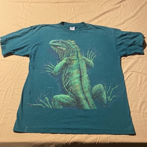 90s vintage iguana MEGA print tee in size XL - Picture 2 of 8